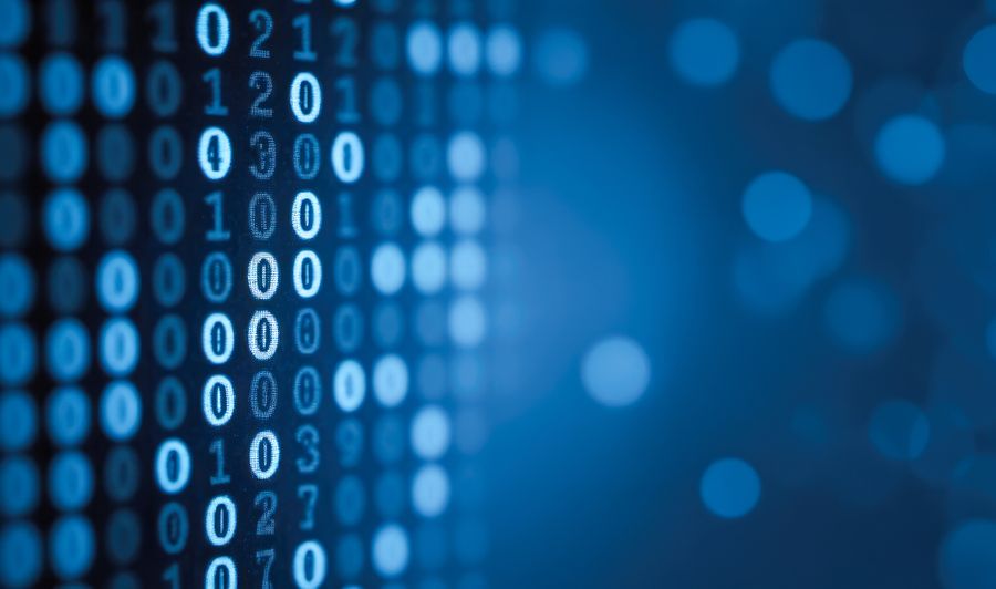 display of binary numbers on monitor. visualizing complex computations or algorithms in action. Blue digital binary data on computer screen.